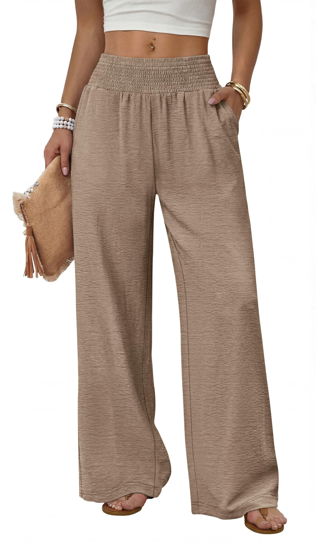 Sampeel Wide Leg Pants Woman High Waist Trousers with Pockets Casual Lounge