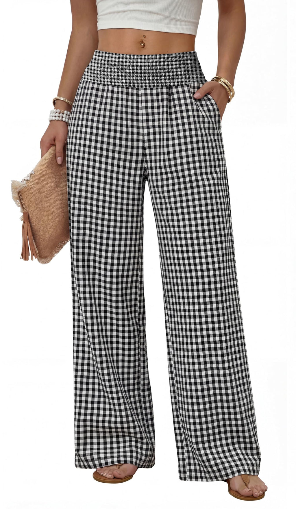 Sampeel Wide Leg Pants Woman High Waist Trousers with Pockets Casual Lounge