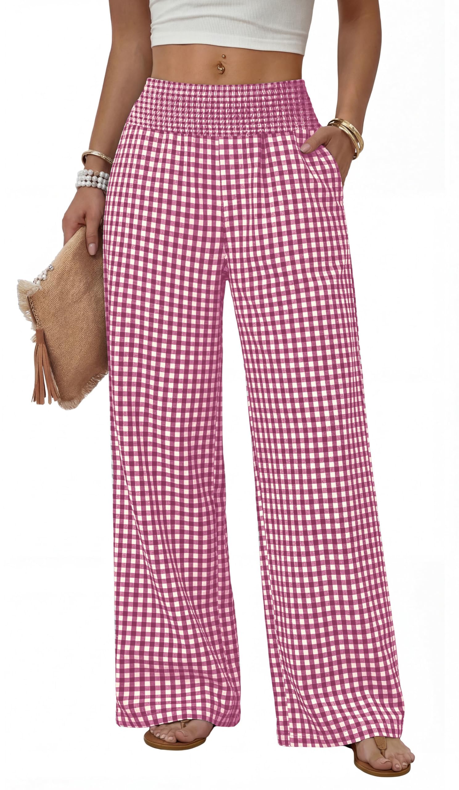 Sampeel Wide Leg Pants Woman High Waist Trousers with Pockets Casual Lounge
