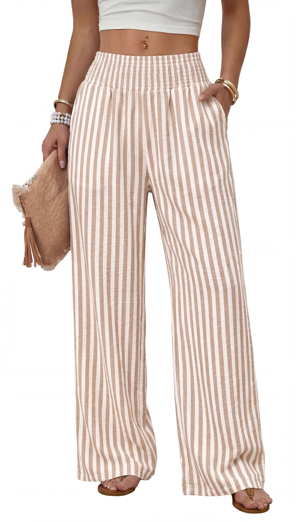 Sampeel Wide Leg Pants Woman High Waist Trousers with Pockets Casual Lounge