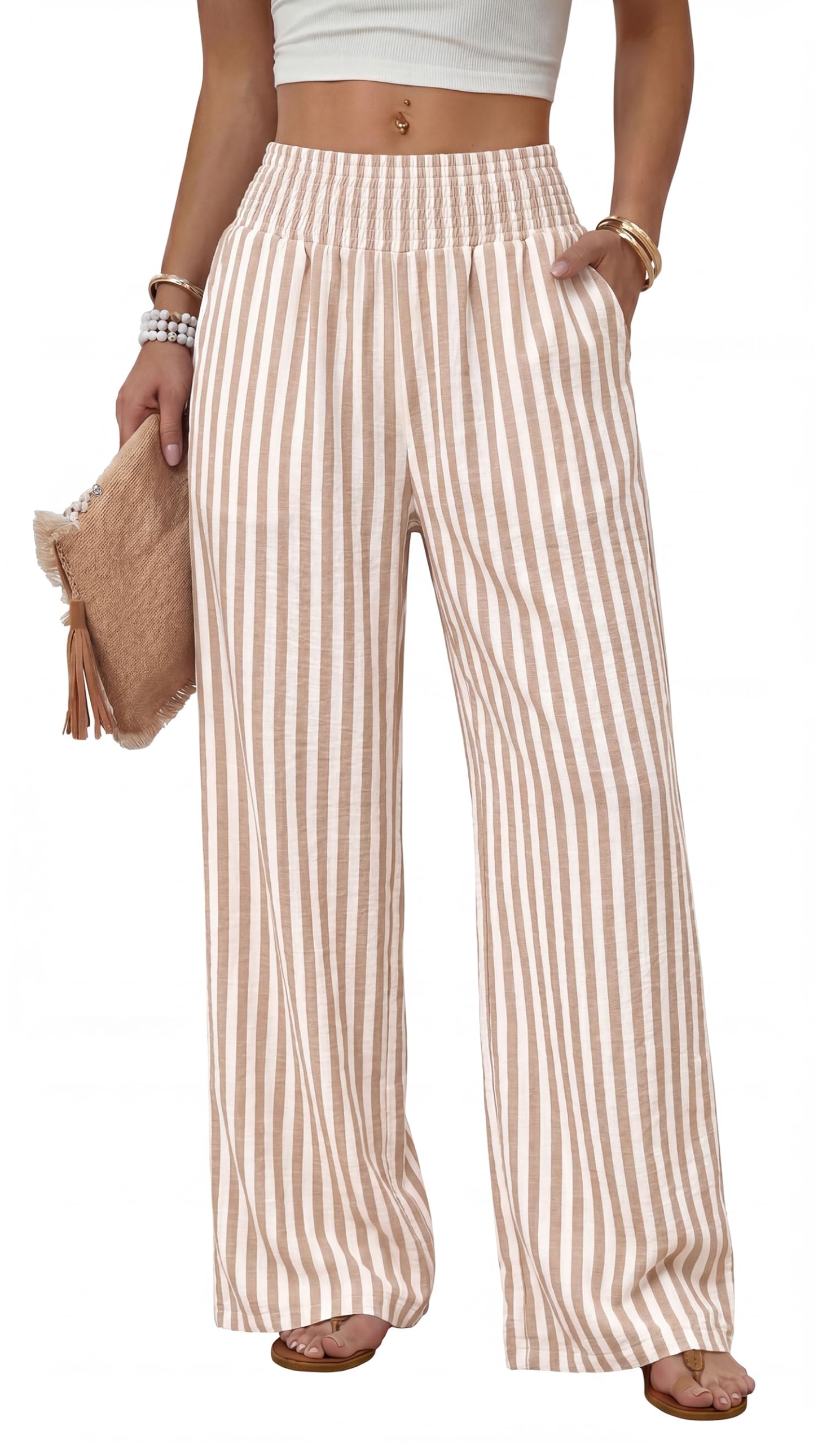 Sampeel Wide Leg Pants Woman High Waist Trousers with Pockets Casual Lounge