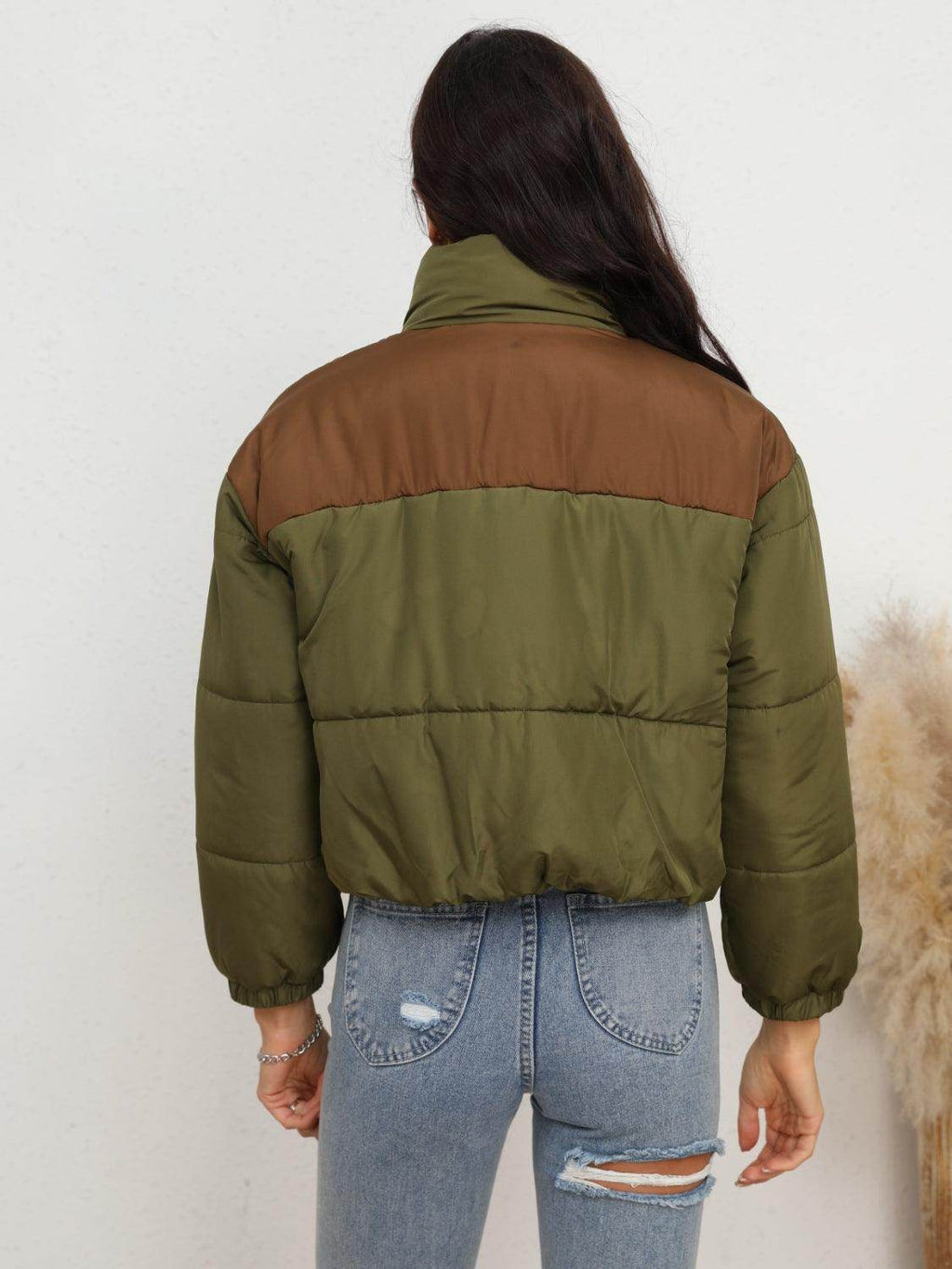 Two-Tone Zip-Up Puffer Jacket for Women Stylish Outerwear