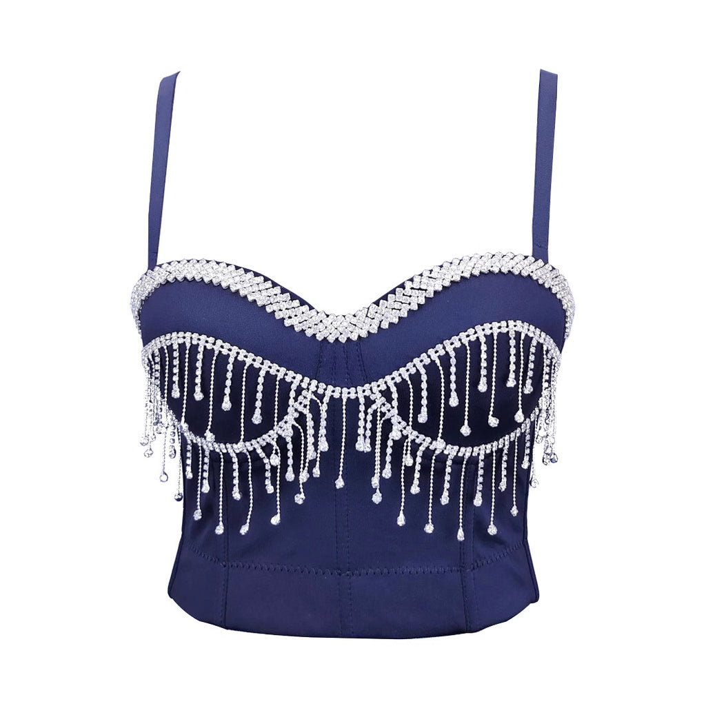 Sexy Spaghetti Strap Corset with Rhinestones and Tassels