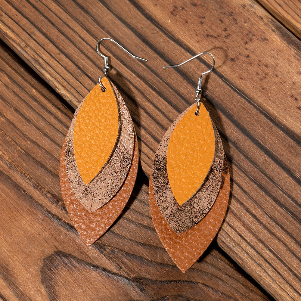 Fashionable Leather Multi-Layer Earrings In A Cartoon Style