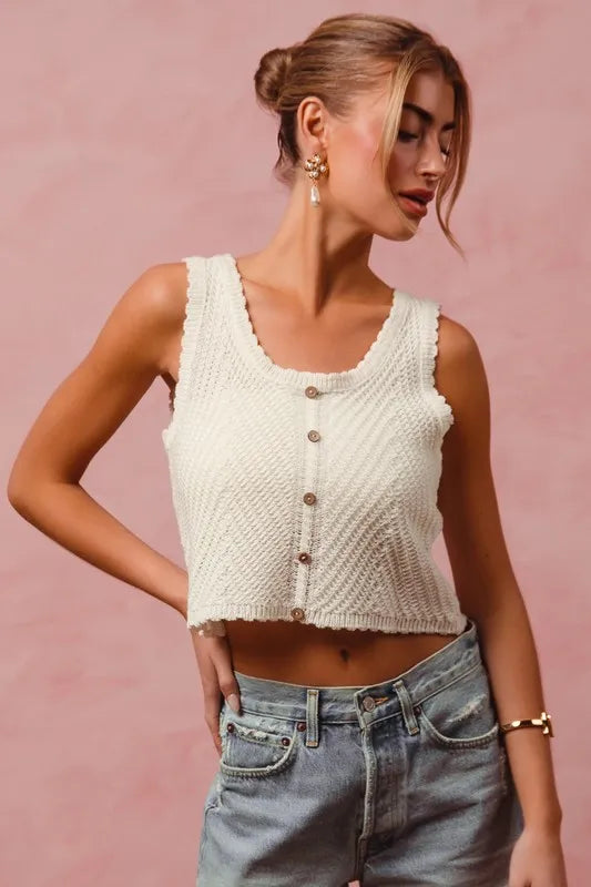 SO ME Chevron Pattern Buttoned Front Lightweight Tank Top