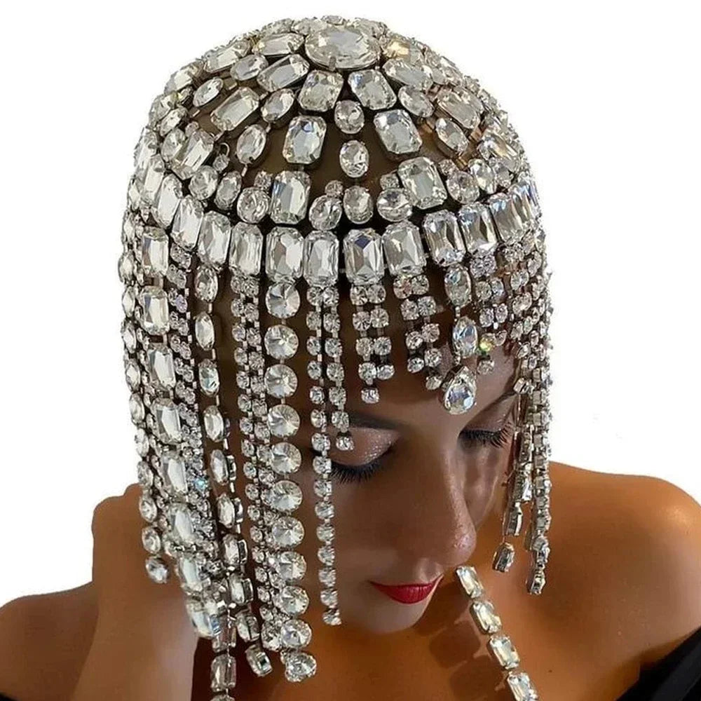 New Boho Long Tassel Hair Chain Rhinestone Head Chain Dance Headband Wedding Tiara Accessories Fringe Hat Headpiece Women