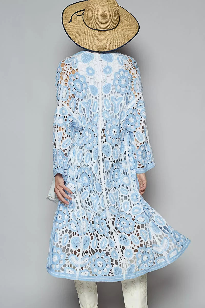 POL Open Front Crochet Cardigan with Knit Weave Patterns