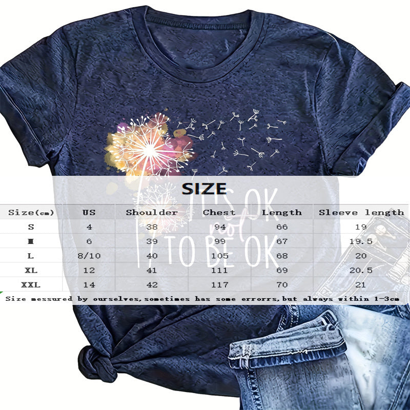 Women's Round Neck Short Sleeve T-Shirt, Summer Casual Tee