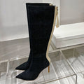 Winter High Heel Women Knee High Boots Pointy Toe Street Runway Shoes Formal Ladies Long Denim Boots for Women