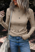Floral Ribbed Embroidered Long Sleeve Top-0