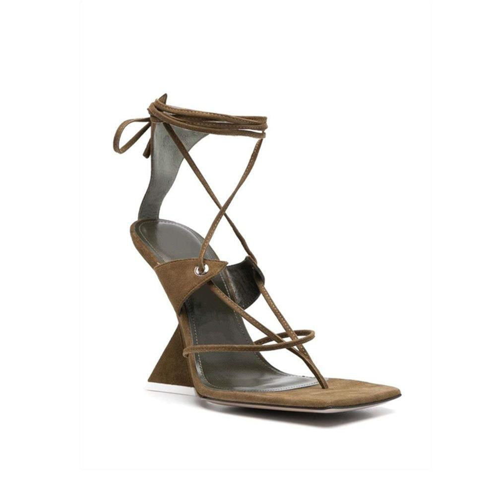 Sandals Women's Summer New High Heel Thick Heel Sandals Square Head Ankle Lace Strap Sexy