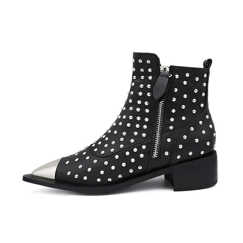 Women's Boots Ankle Boots Women Genuine Leather Autumn Winter Botas Platform Short Booties Female Rivets Studded