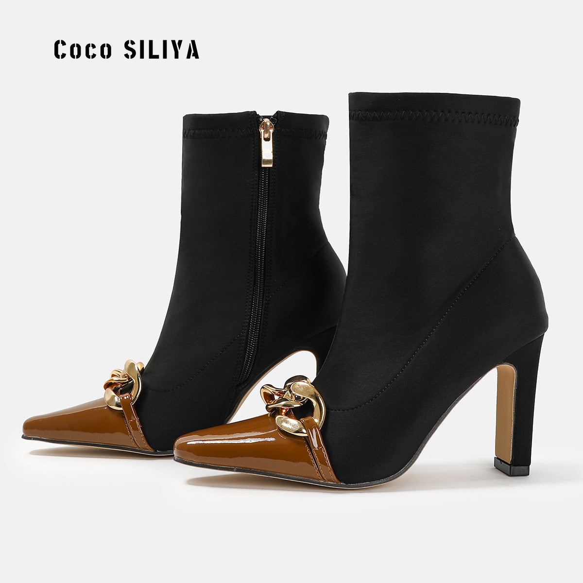 Autumn and Winter New Short Boots Women's Pointed Toe High Heel Thick Heel Medium Volume Martin Boots Large Size Boots