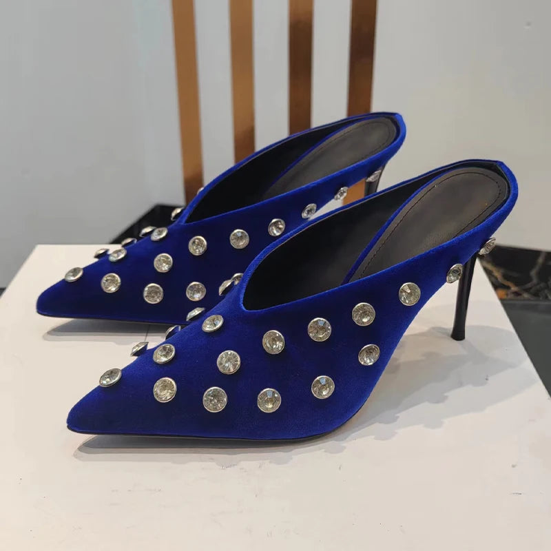 Suede Half Head Slipper High-Heel Wedding Genuine Leather Summer Stiletto Heel Women Shoes