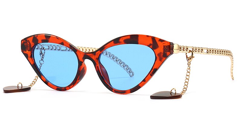 Sunglasses women cat eye gold brown vintage ladies sun glasses uv400 chain decoration female birthday gifts