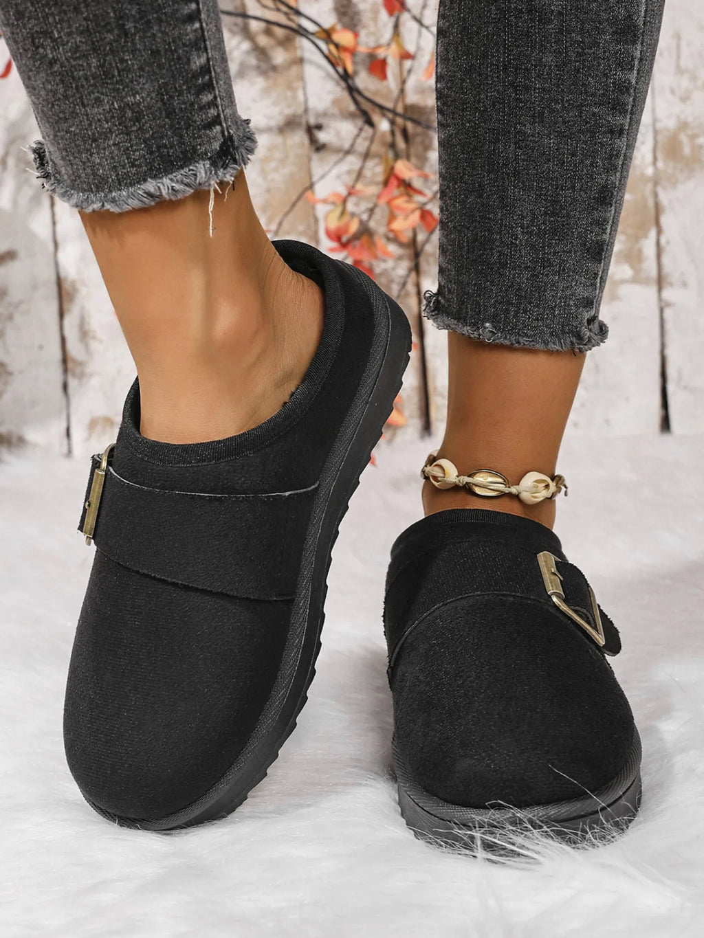 Cozy Buckle Suede Winter Slippers