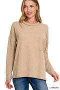 Zenana Long Sleeve Drop Shoulder Rib Top