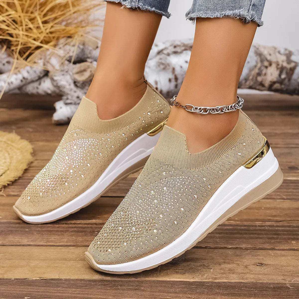 Rhinestone Wedge Sneakers
