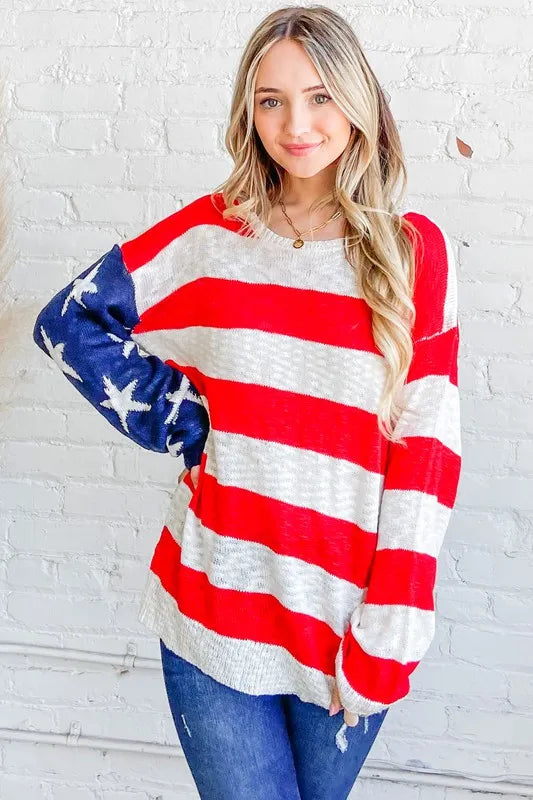 And The Why American Flag Long Sleeve Sweater