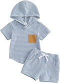 Baby Boy Striped Waffle-Weave Hooded Set