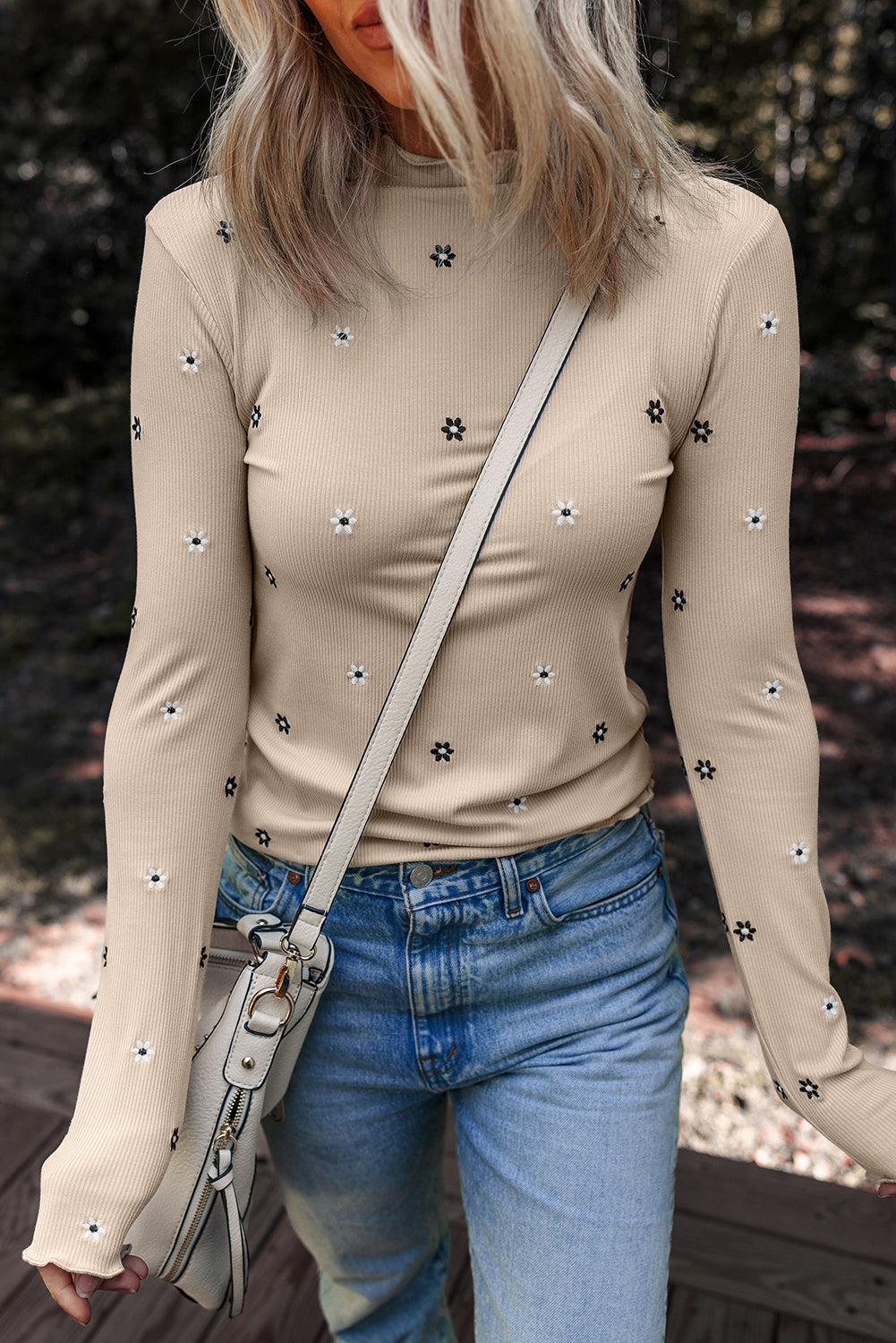 Floral Ribbed Embroidered Long Sleeve Top-2