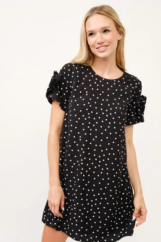 And The Why Embellished Sleeve Polka Dots Shift Dress
