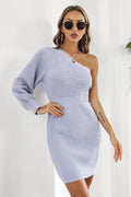 One Shoulder Raglan Sleeve Pencil Sweater Dress for Women