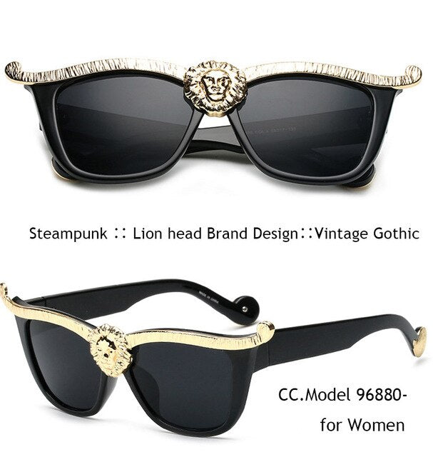 Steampunk Sunglasses Men Gold 3D Lion Head Brand Designer Oversized Glasses Women Hipster Gothic Couple outfit