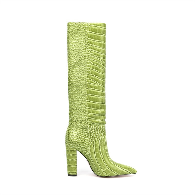 Luxury Pointed Toe Knee High Boots Women's Heels