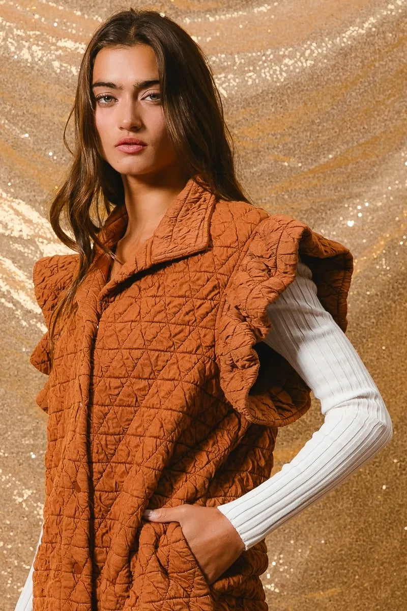 BiBi Quilting Knit Ruffle Sleeve Vest