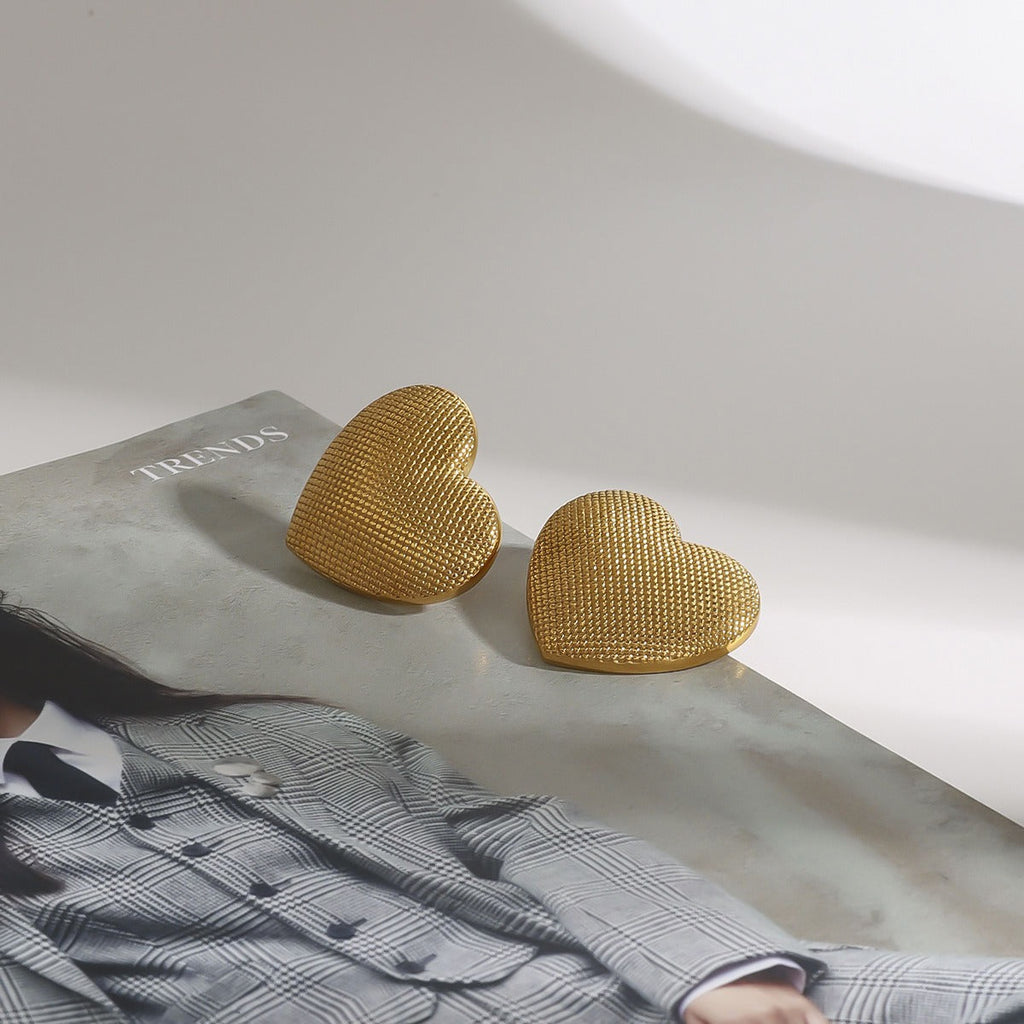 Textured Heart Stud Earrings