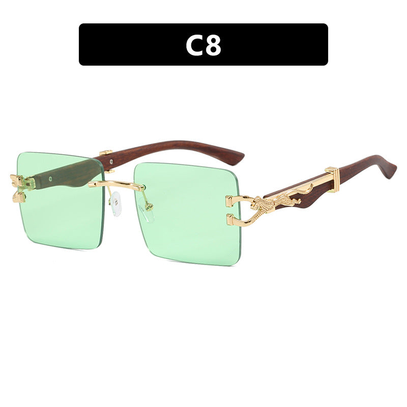 Wooden frameless square UV resistant high-end sunglasses, internet famous Instagram leopard slimming sunglasses