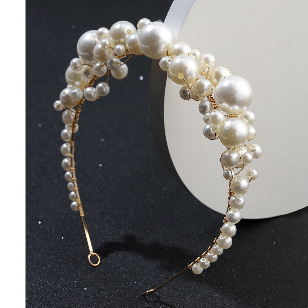 Retro bride headwear with simple pearl headbands