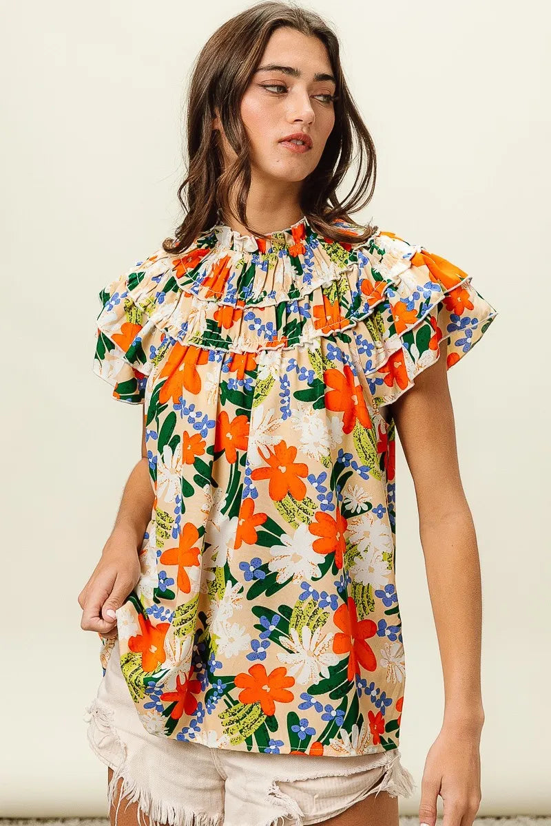 BiBi Multi Color Floral Print Woven Top
