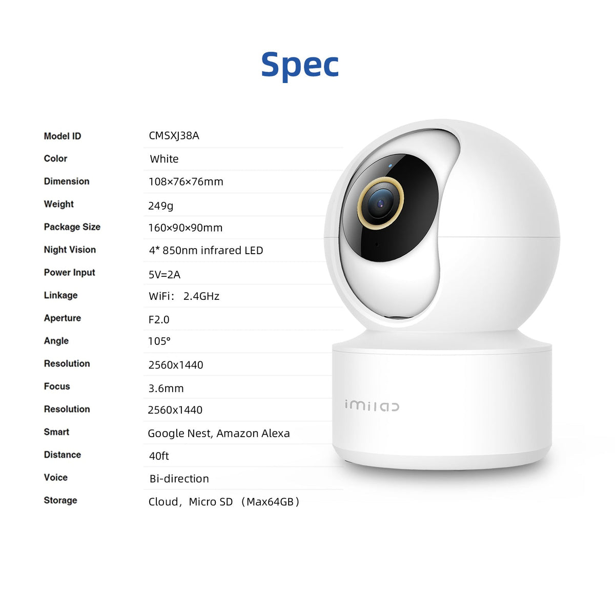 IMILAB C21 WiFi Surveillance Camera - 2.5K Video, Indoor Security, Night Vision