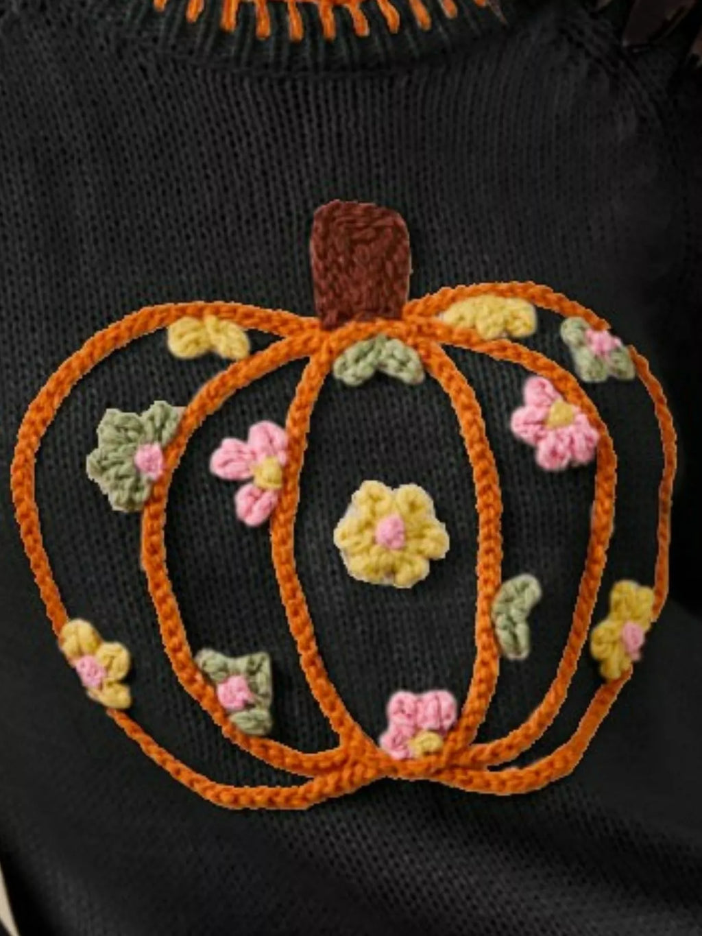 SO ME Pumpkin Floral Embroidered Thanksgiving Sweater