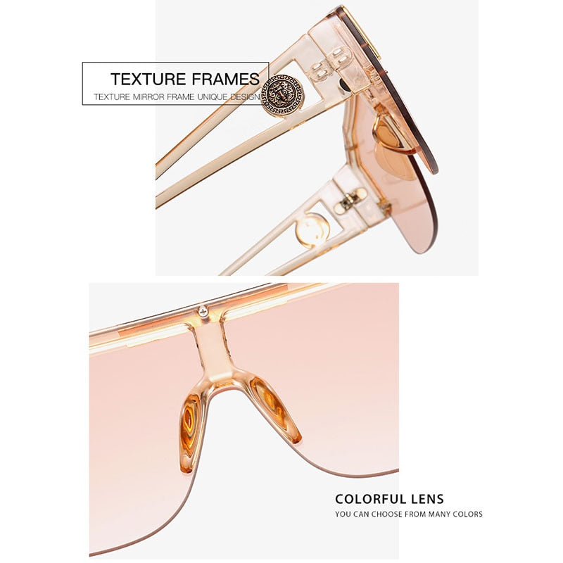 Oversized Square Sunglasses Men Women Vintage Metal Big Frame Semi-Rimless One Lens Sun Glasses UV400