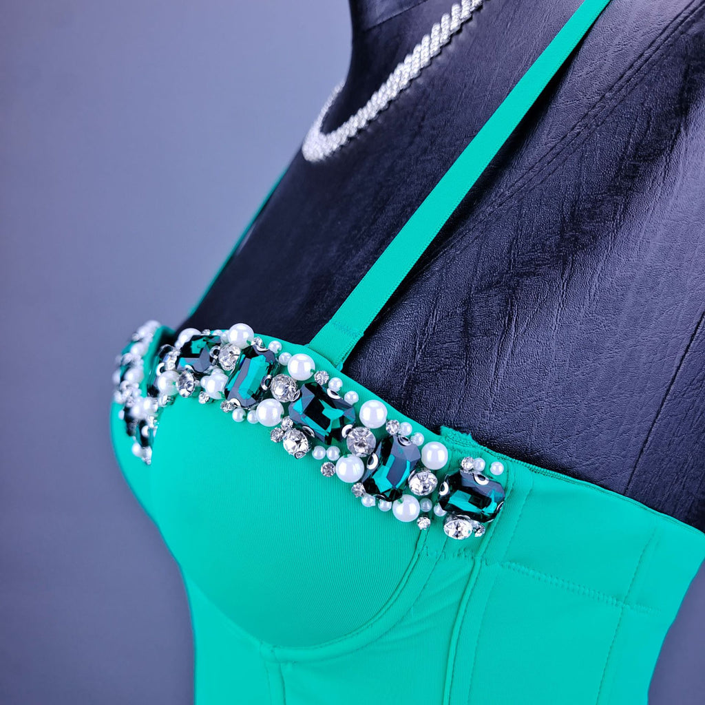 French fishbone corset with diamond and pearl decorations, tight corset vest for women