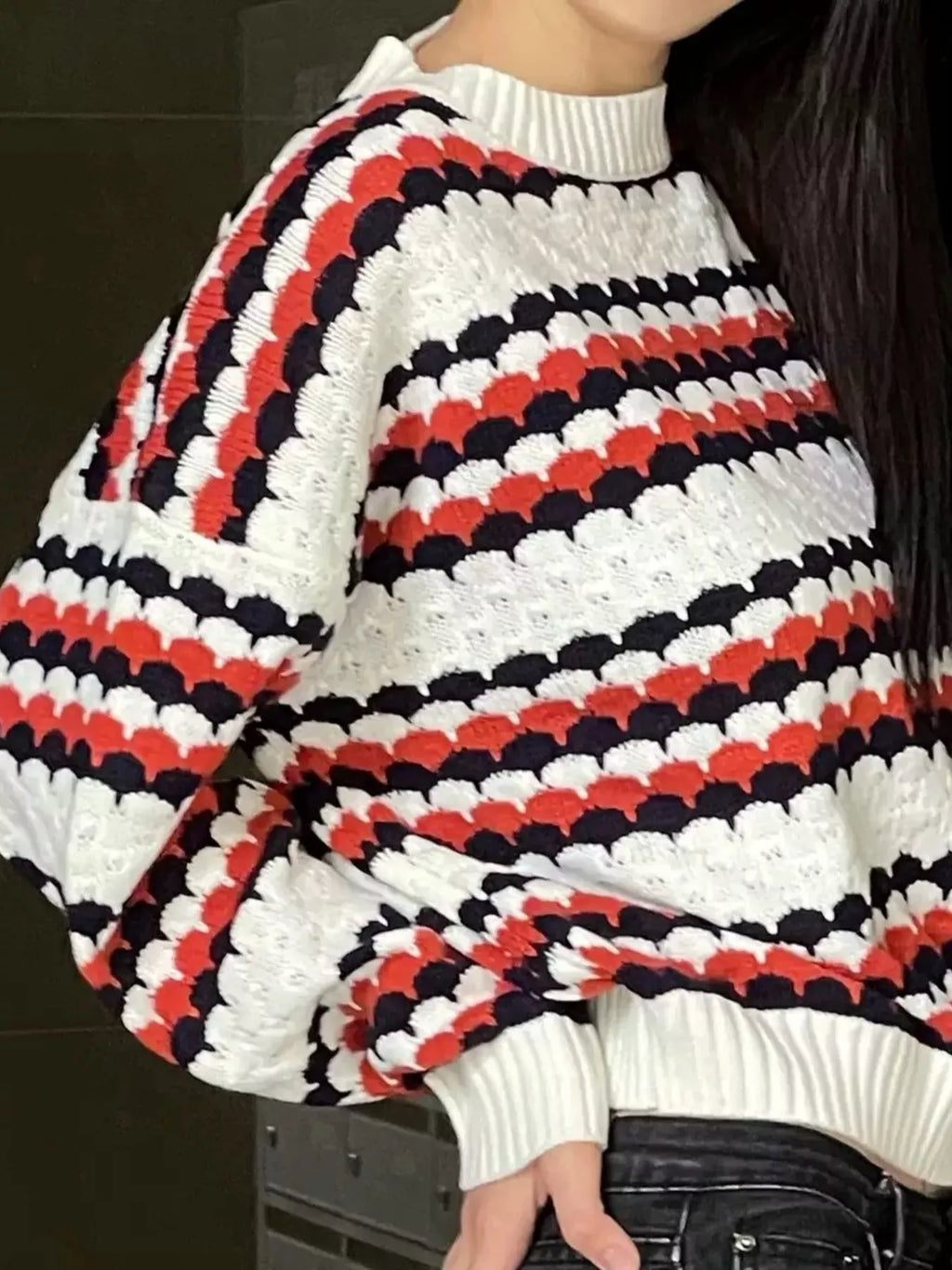 Striped Pattern Round Neck Sweater