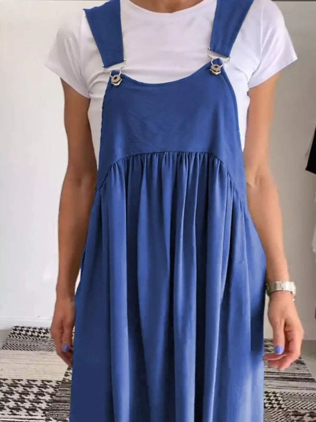 Full Size Ruched Wide Strap Overall Maxi Dress Plus Size