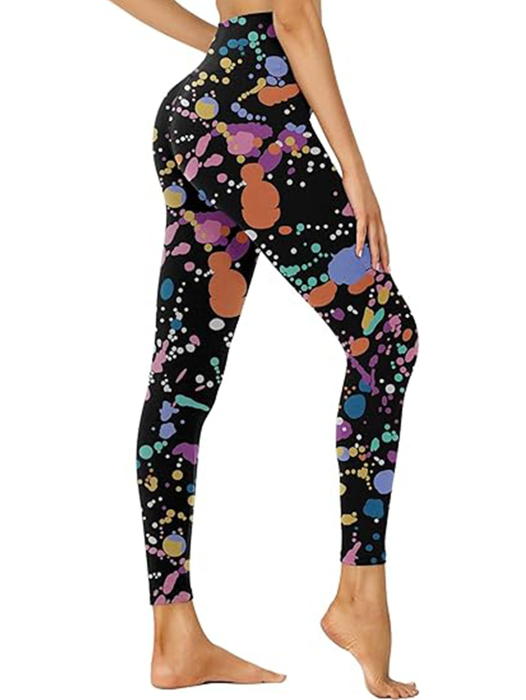 Cropped High-Waisted Leggings – Color Inkjet Print Workout Pants