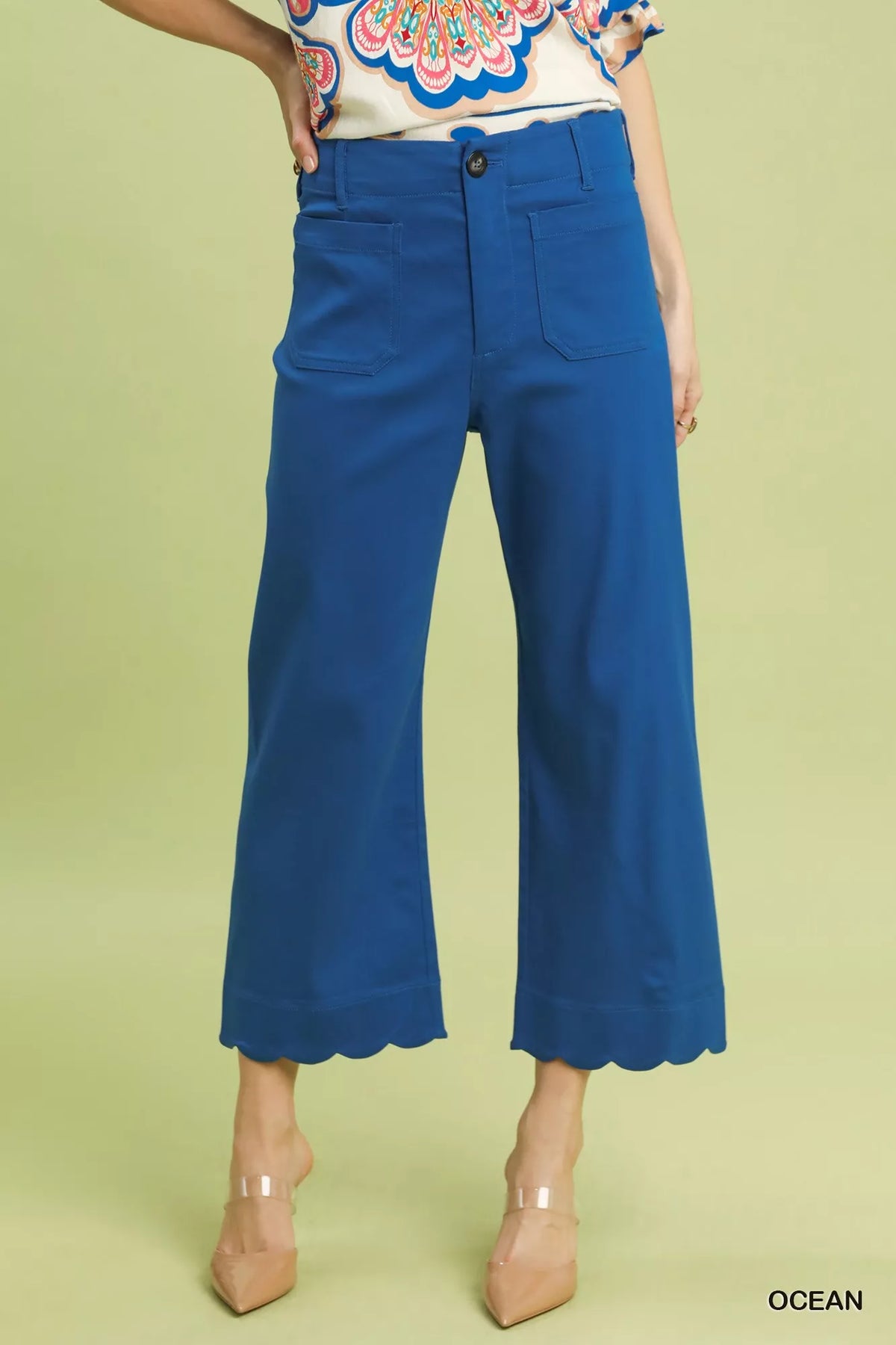 Umgee Scallop Hem Wide Leg Pants
