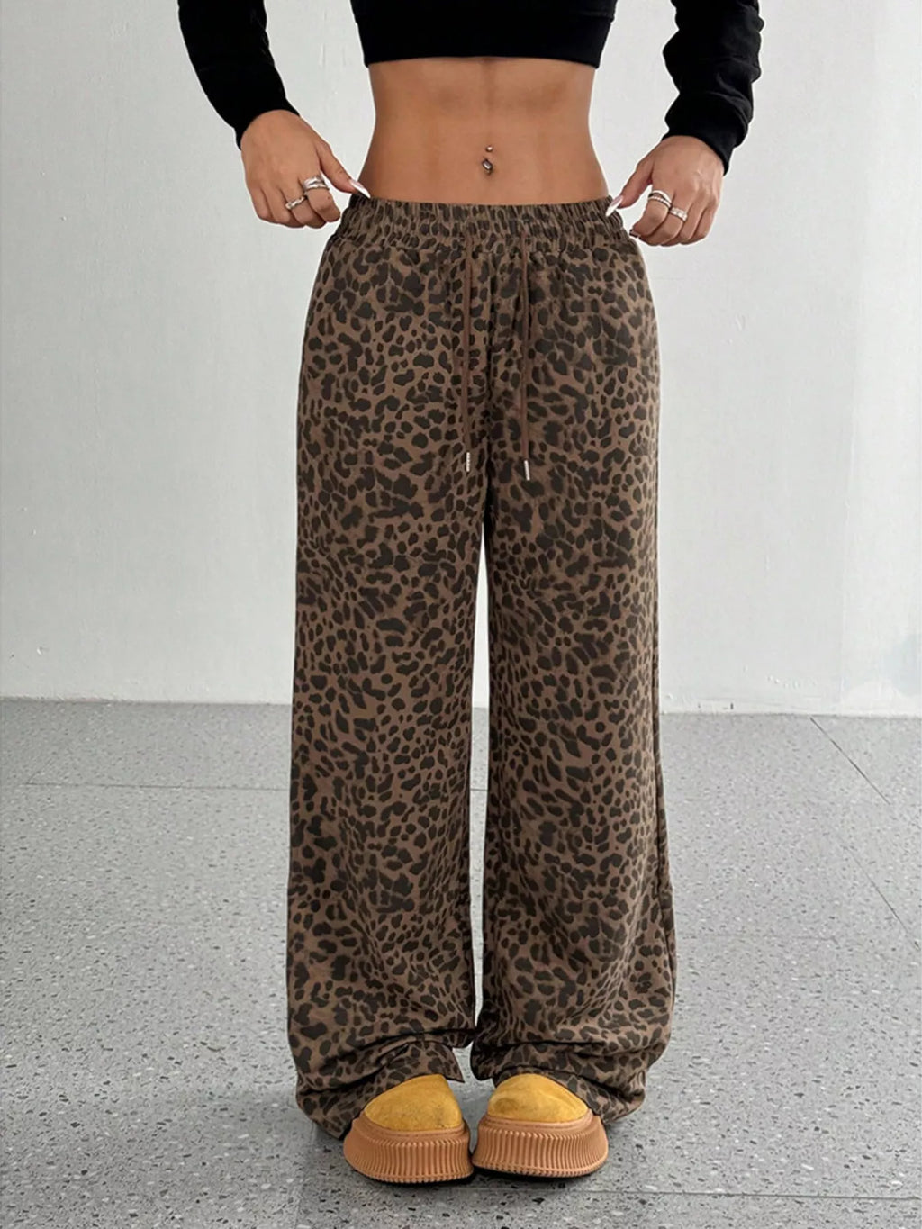 Full Size Leopard Print Wide Leg Pants Plus Size