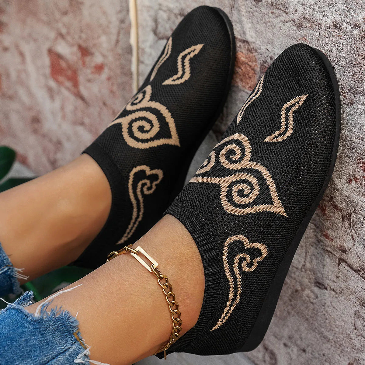 Knit Clound Pattern Flat Loafers