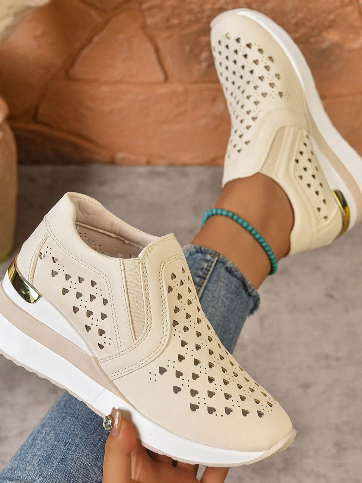 Breathable Cutout Wedge Sneakers