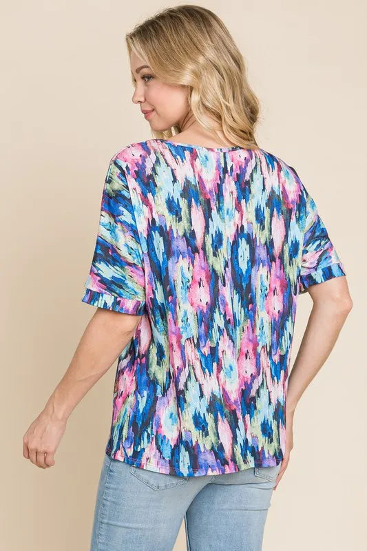 BOMBOM Lightweight Contrast Round Neck Short Sleeve T-Shirt