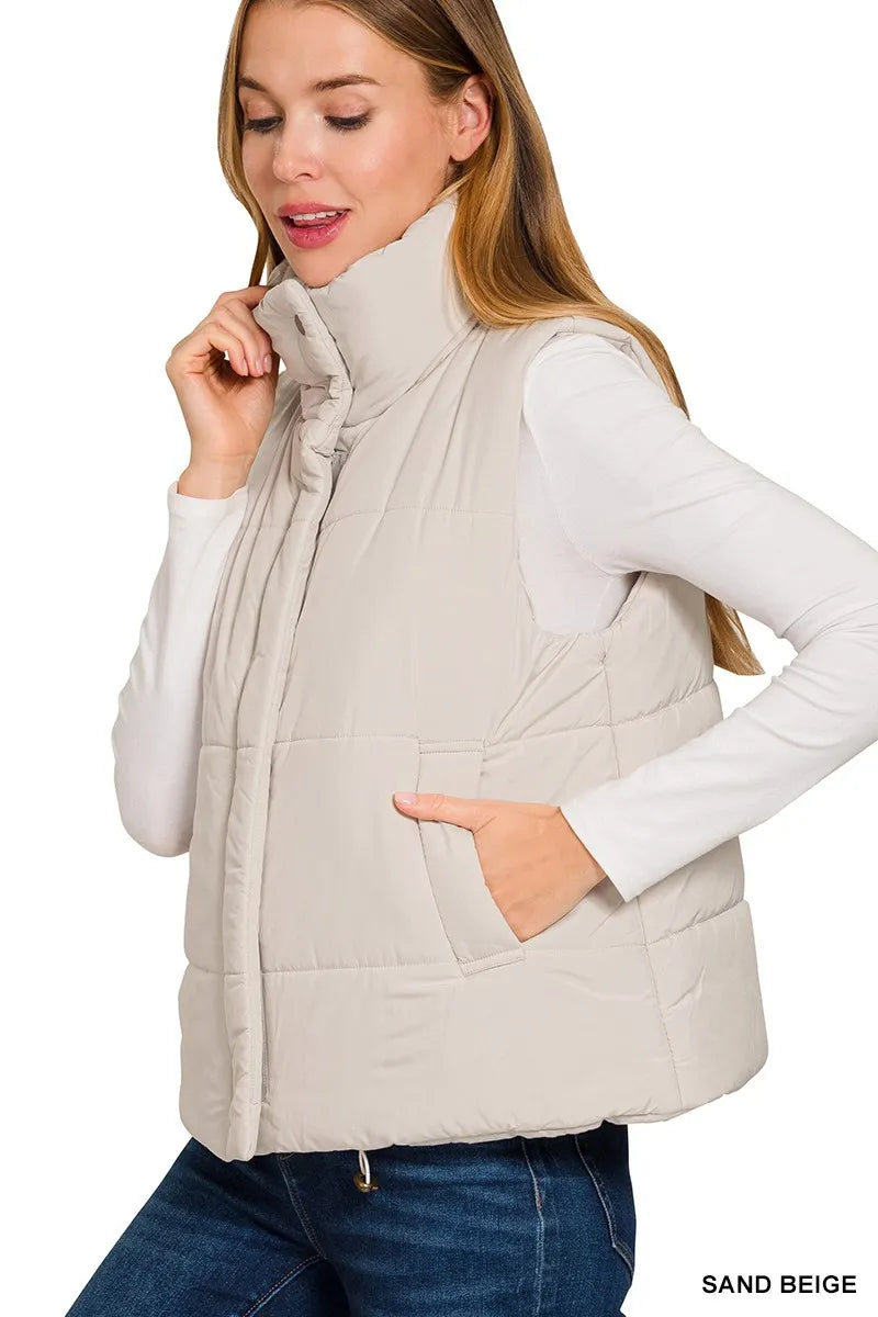 Zenana High Neck Zip-Up Vest Coat