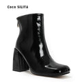 British Winter New Women's Medium Boots Thick Heel Square Head Medium High Heel Martin Boots