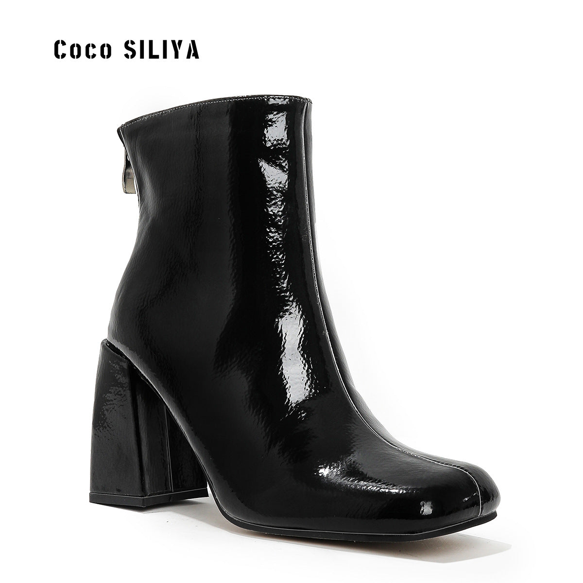 British Winter New Women's Medium Boots Thick Heel Square Head Medium High Heel Martin Boots