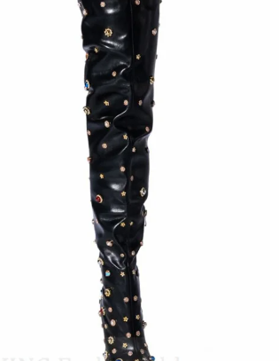 Women Rhinestone Thigh High Boots Sexy Pointed Toe Stilettos Over The Knee Boots Ladies Luxurious Dress Shoes Botas De Mujer